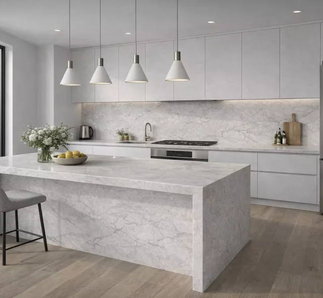 Cocina moderna y minimalista con mármol